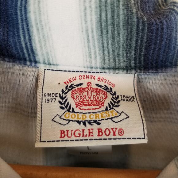 Bugle Boy Men's Velour Striped 1/4 Zip Polo Shirt Blue Green Size Large - Picture 3 of 5